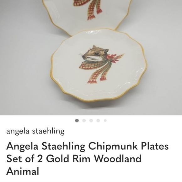 Angela Staehling Chipmunk Plates Set of 2 Gold Rim Woodland Animal - Picture 8 of 8